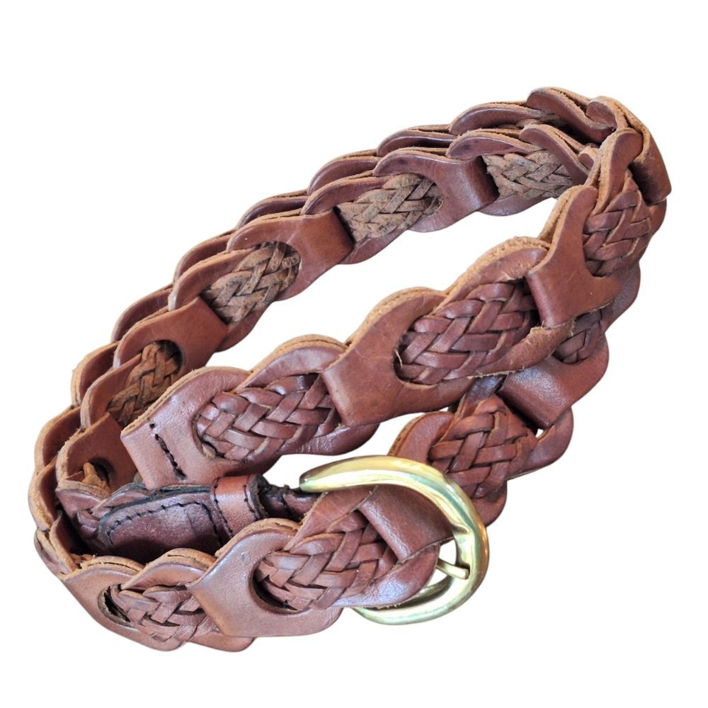 Vintage Classic Aimee Lynn Large Leather Belt Woven Braided Antique Brown 90's